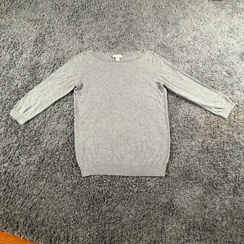LOFT Gray Crewneck Knit Sweater Long Sleeve Cotton Women’s Small